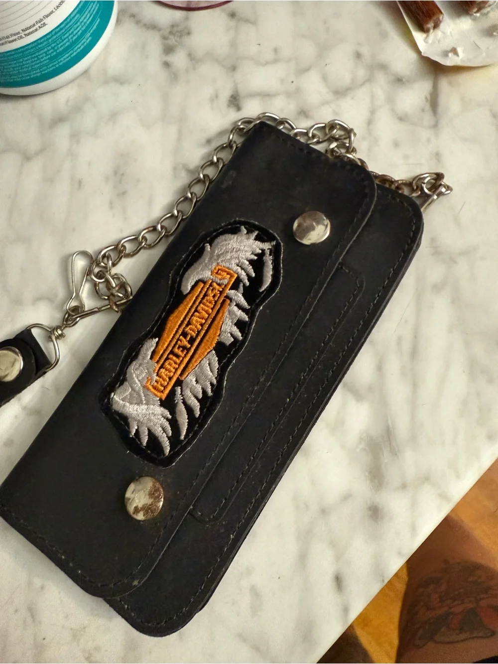 Vintage Harley -Davidson Leather Black Wallet with Chain